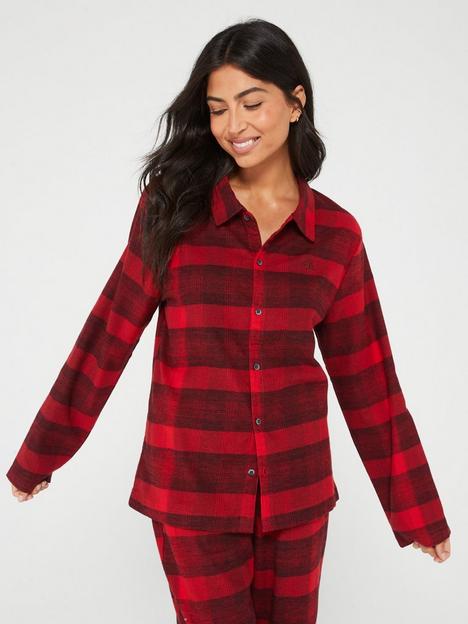 calvin-klein-flannel-long-sleeve-check-pyjama-shirt-red