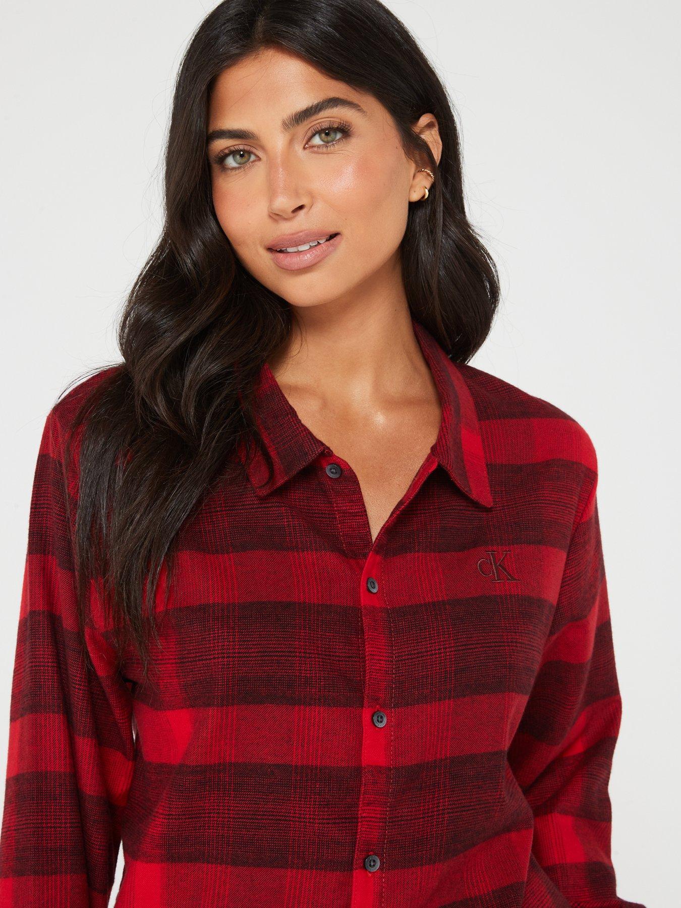 Calvin Klein Flannel Long Sleeve Check Pyjama Shirt Red Very