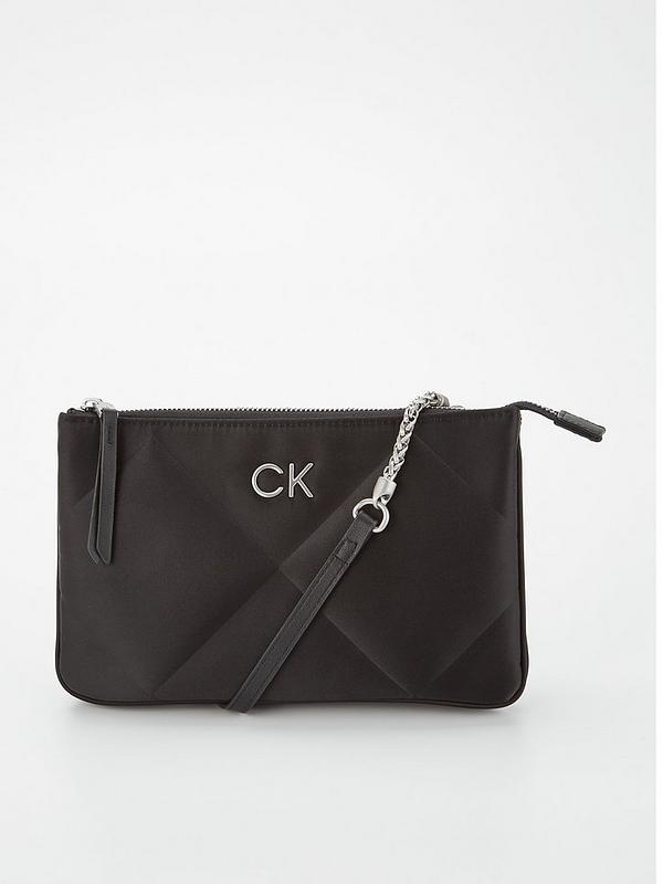 Calvin Klein Lock Logo Satin Quilt Cross Body Bag - Black