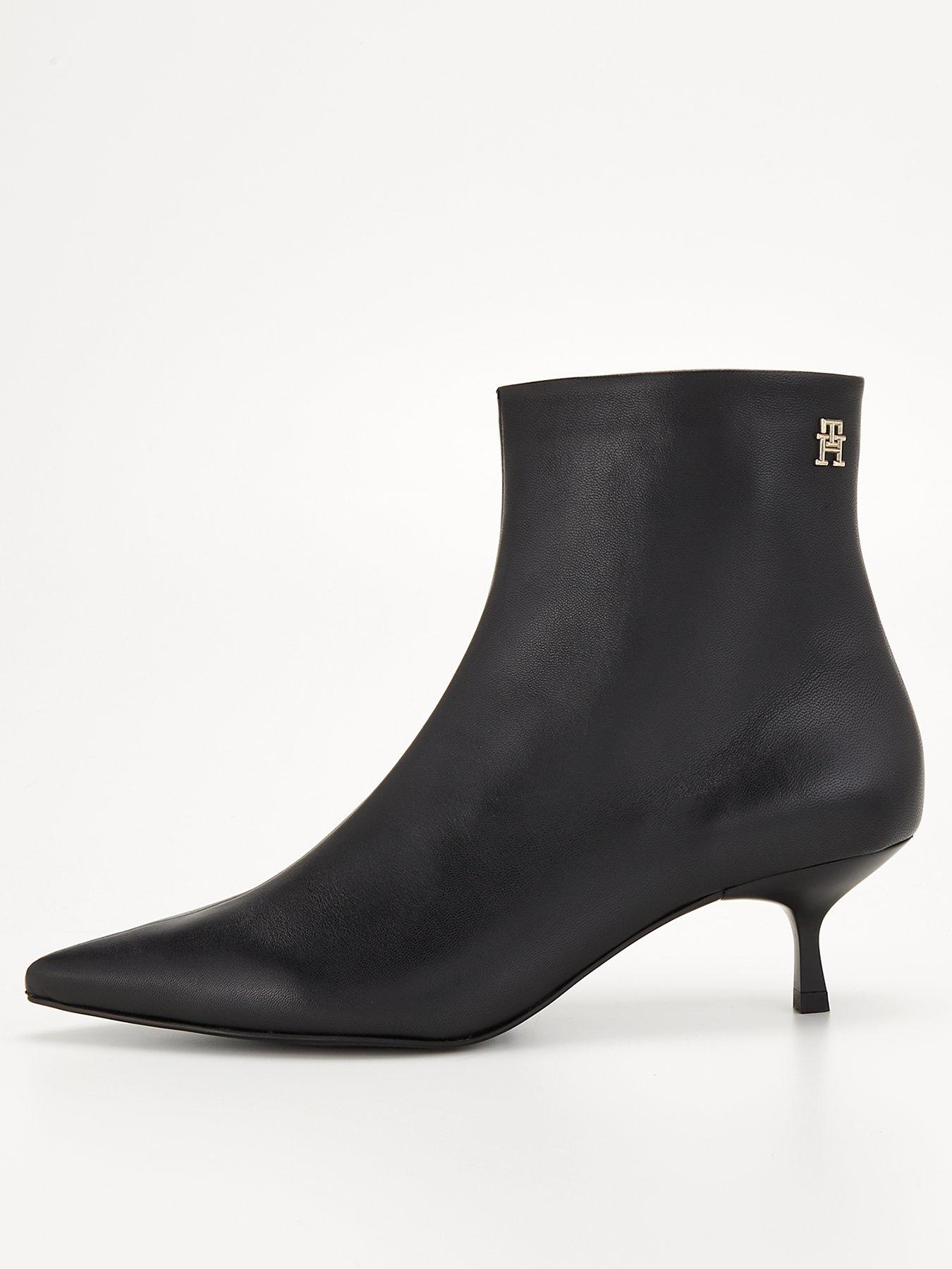 Tommy Hilfiger Leather Pointed Kitten Heel Boot Black