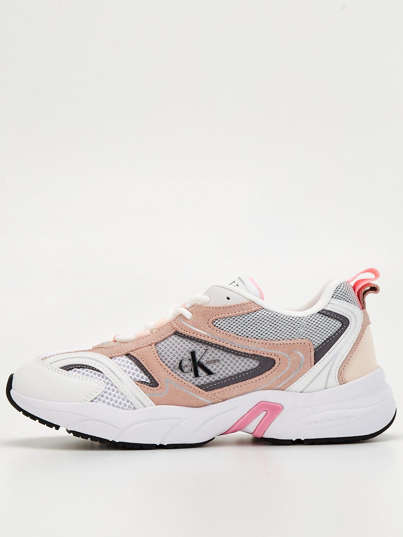 Calvin Klein Jeans Retro Tennis Mesh Leather Trainer - White/peach ...