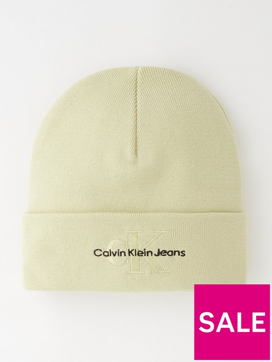 front image of calvin-klein-jeans-mono-embroidered-logo-beanie-green