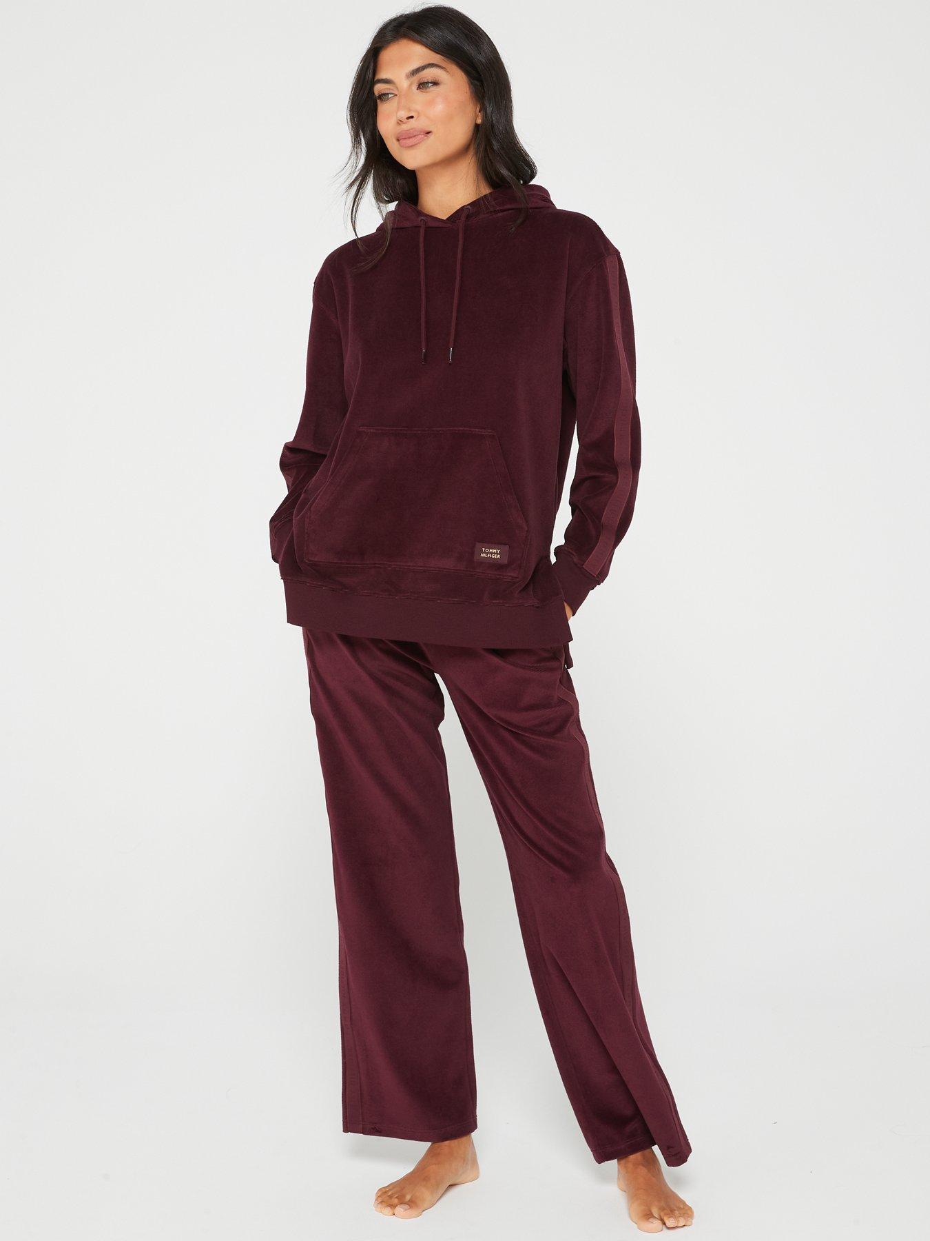 Burgundy velvet joggers shop