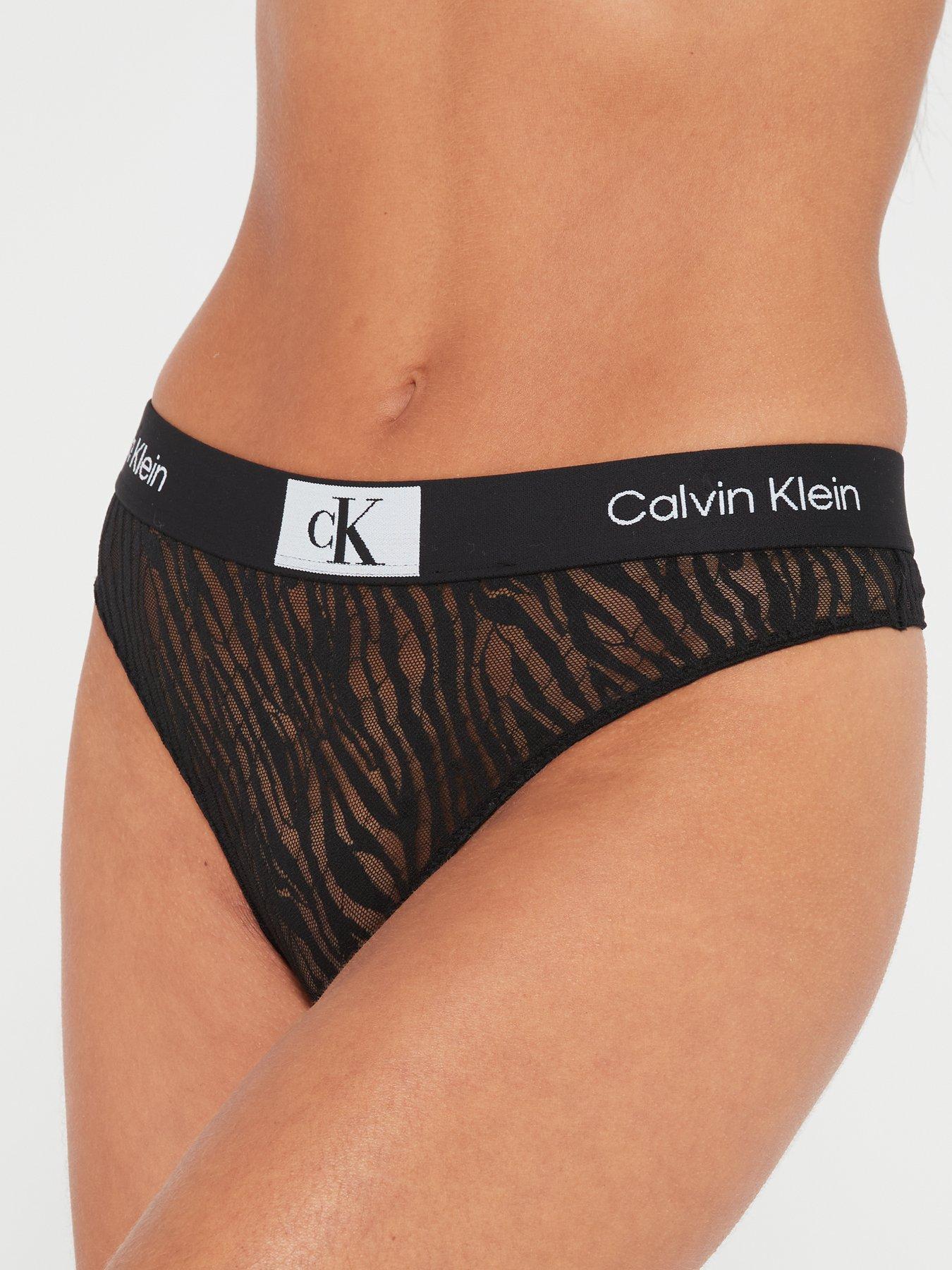 Calvin Klein CK 96 high waist thong in black animal lace