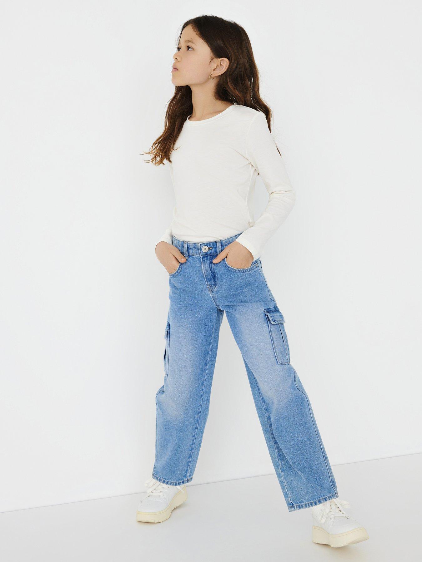 Image 2 of 4 of Only Kids Girls Wide Cargo Jeans - Light Blue Denim