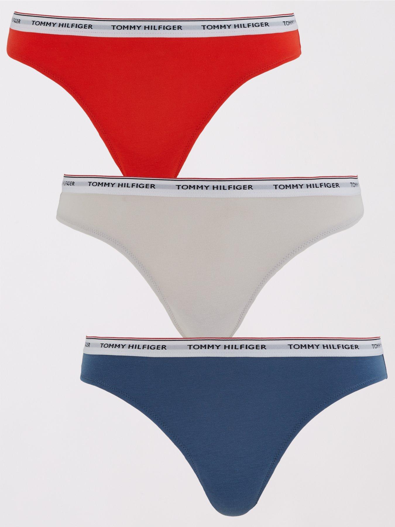 TOMMY HILFIGER WOMEN’S THONG PANTIES UNDERWEAR 2 PACK X-LARGE BLUE RED  STRIPES 