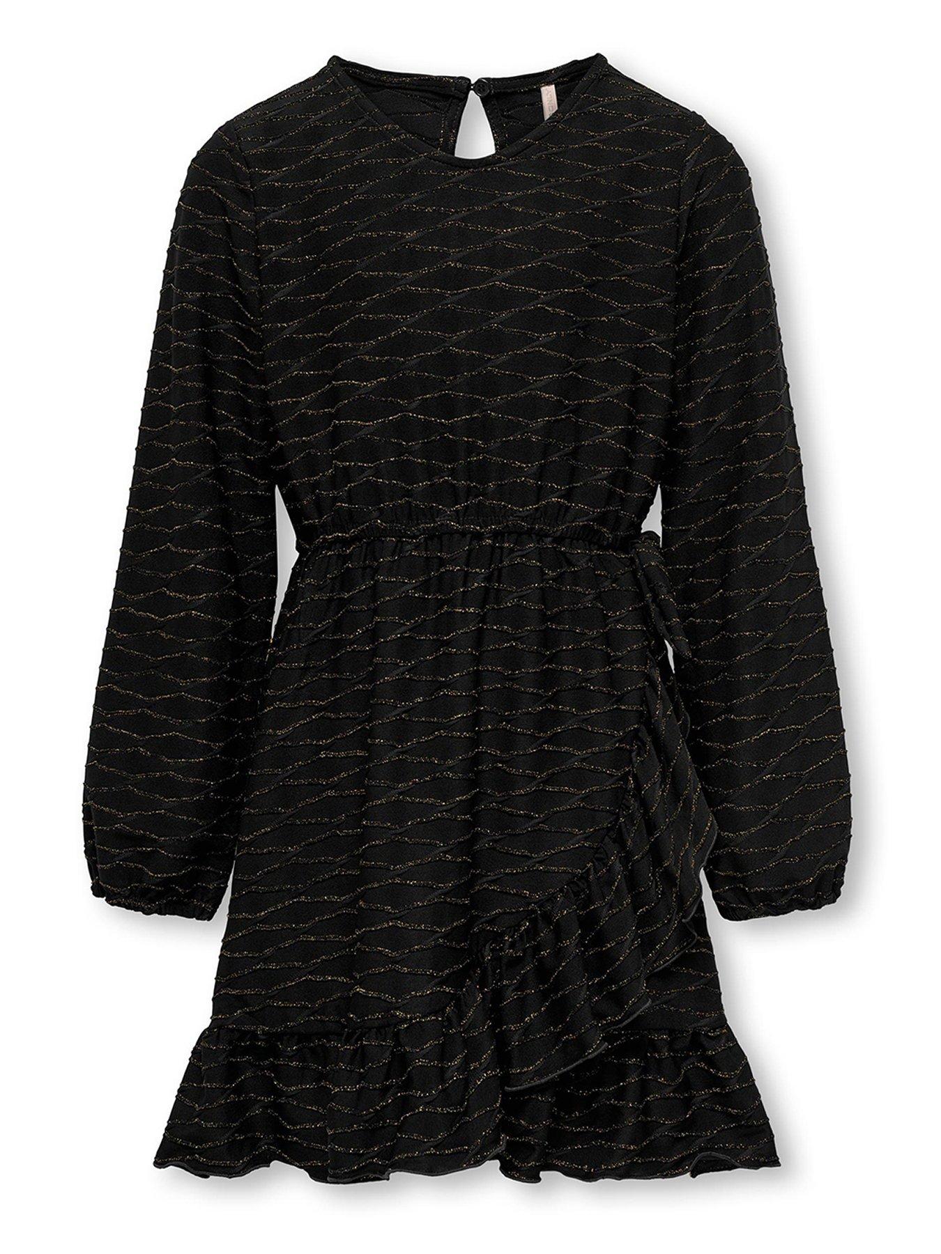 only-kids-girls-long-sleeve-glitter-wrap-dress-black-gold