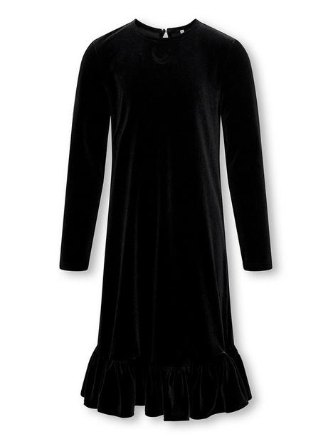 only-kids-girls-long-sleeve-velour-dress-black