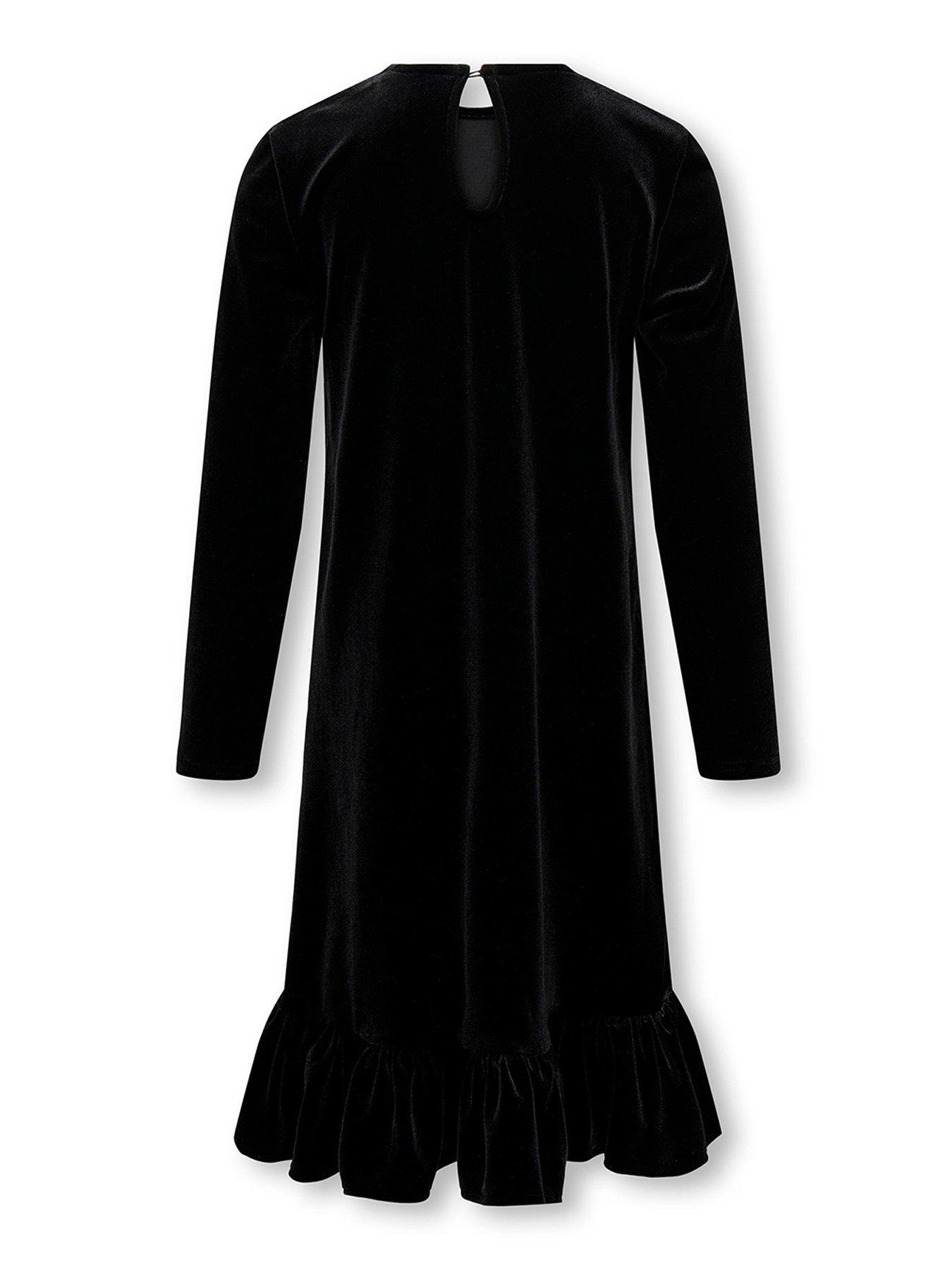 Girls Long Sleeve Velour Dress Black