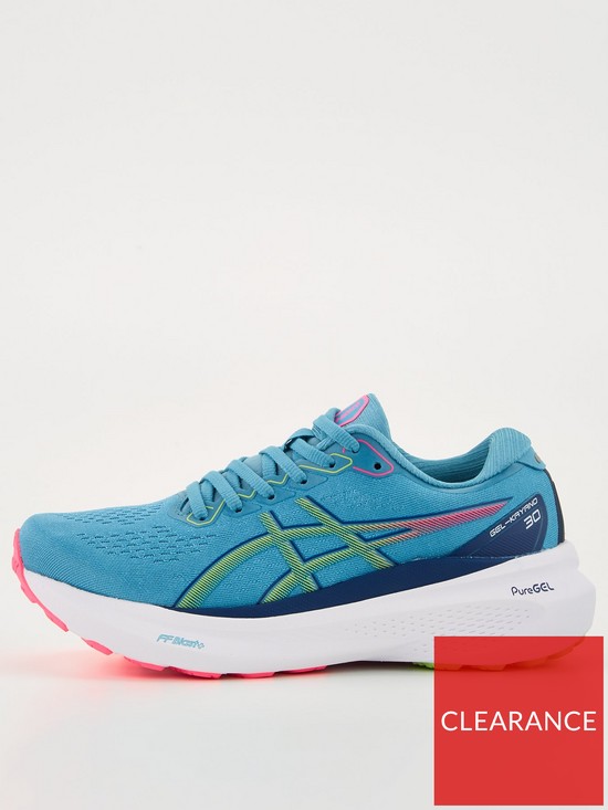 front image of asics-gel-kayano-30-running-trainers-bluegreen