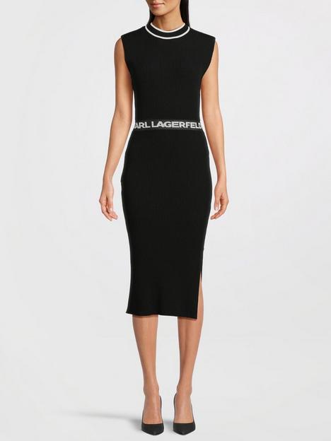karl-lagerfeld-high-neck-knitted-fitted-dress-black