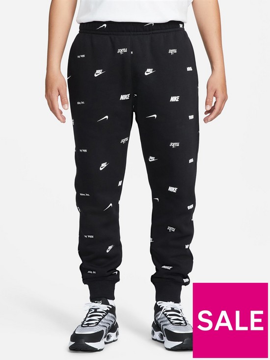front image of nike-club-print-joggers-black