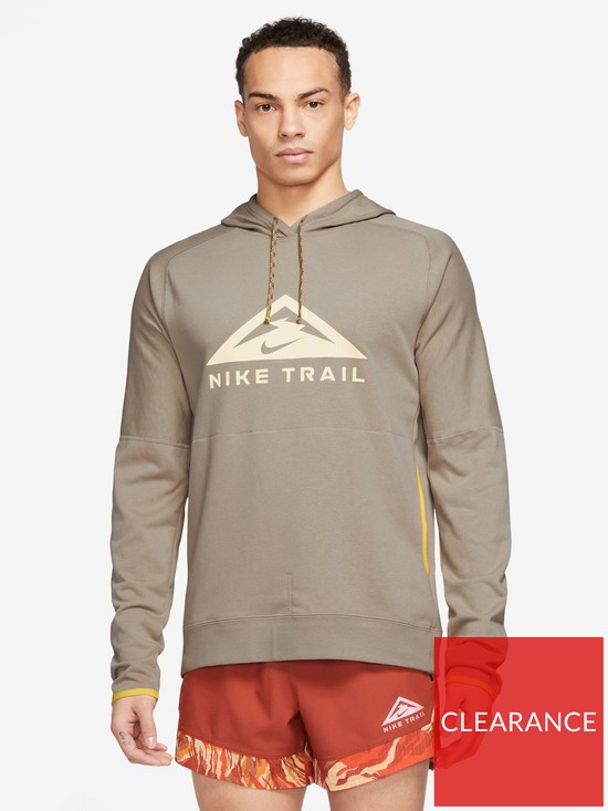 front image of nike-run-trail-logo-pullover-running-hoodie-khaki