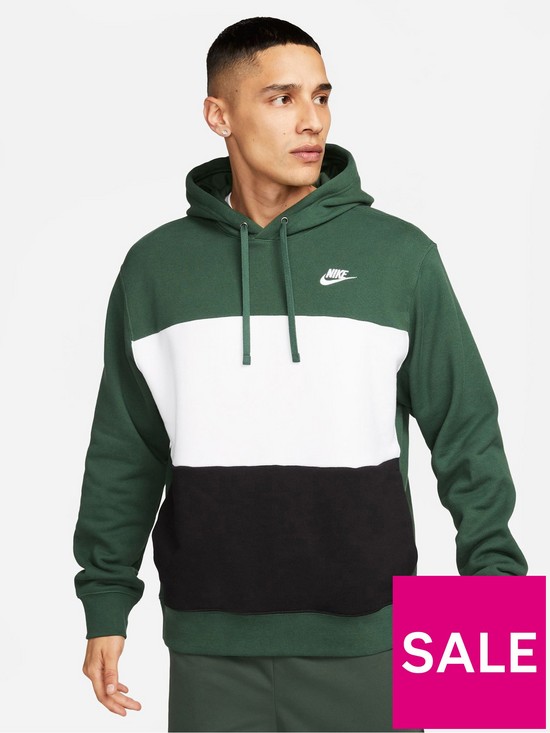 front image of nike-club-colour-block-hoodie-green