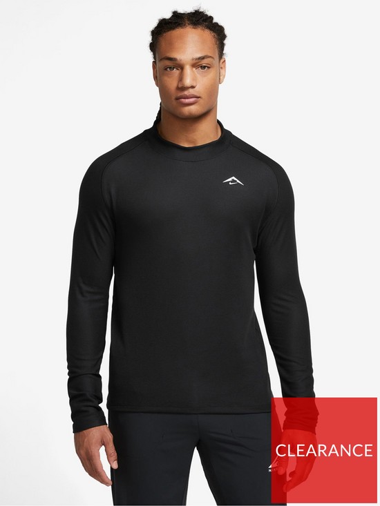 front image of nike-dri-fit-trail-long-sleeve-running-top-black