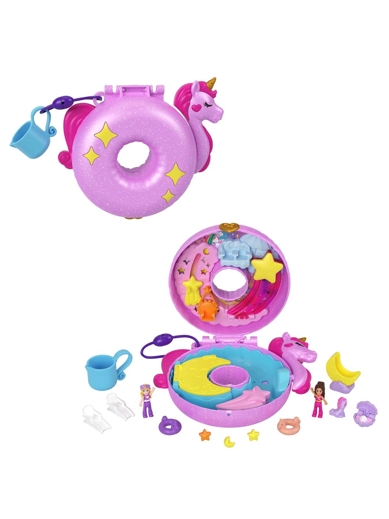 Polly Pocket 2-in-1 Unicorn Party Travel Toy, Large Compact with 2 Dolls &  25 Surprise Accessories 