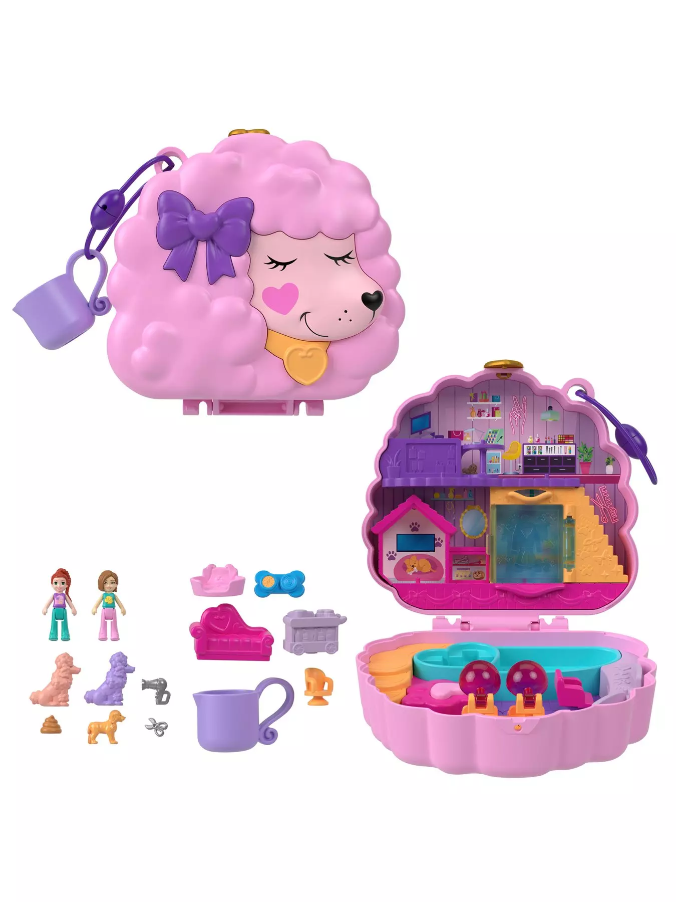 7 Polly Pocket Dolls with Rooted Hair - 6 girls 1 boy with Extra