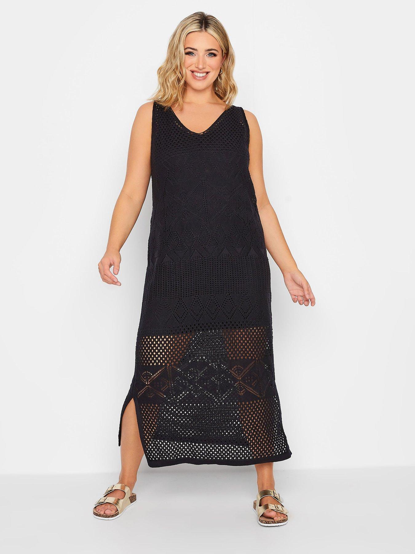 Yours Knitted Crochet Dress Black, Black, Size 22-24, Women