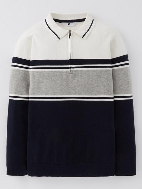 v-by-very-boys-long-sleeve-zip-knitted-stripe-polo-multi