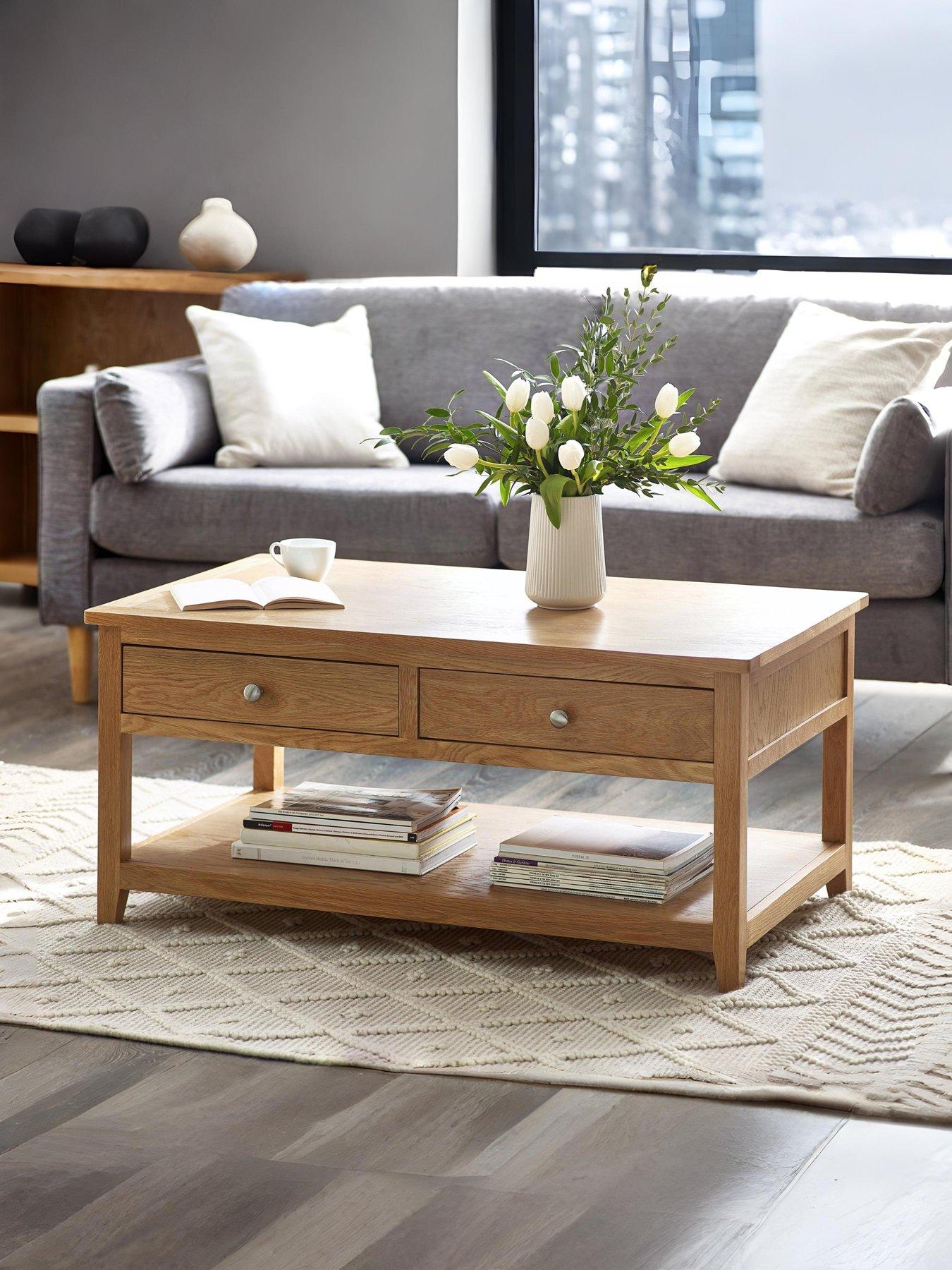 Image 1 of 5 of Julian Bowen Mallory Ready Assembled Solid Oak/Oak Veneer 2 Drawer Coffee Table