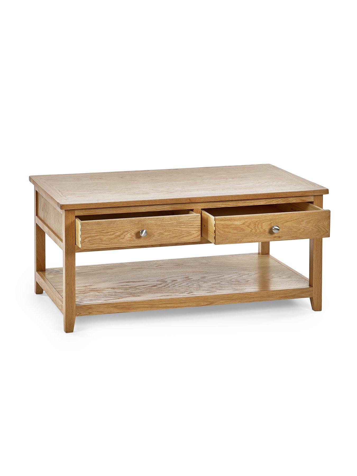 Image 4 of 5 of Julian Bowen Mallory Ready Assembled Solid Oak/Oak Veneer 2 Drawer Coffee Table