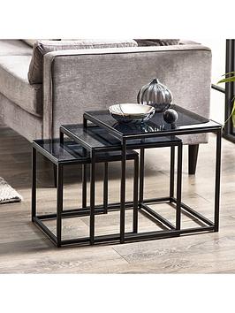 Product photograph of Julian Bowen Chicago Square Nest Of 3 Tables - Black from very.co.uk