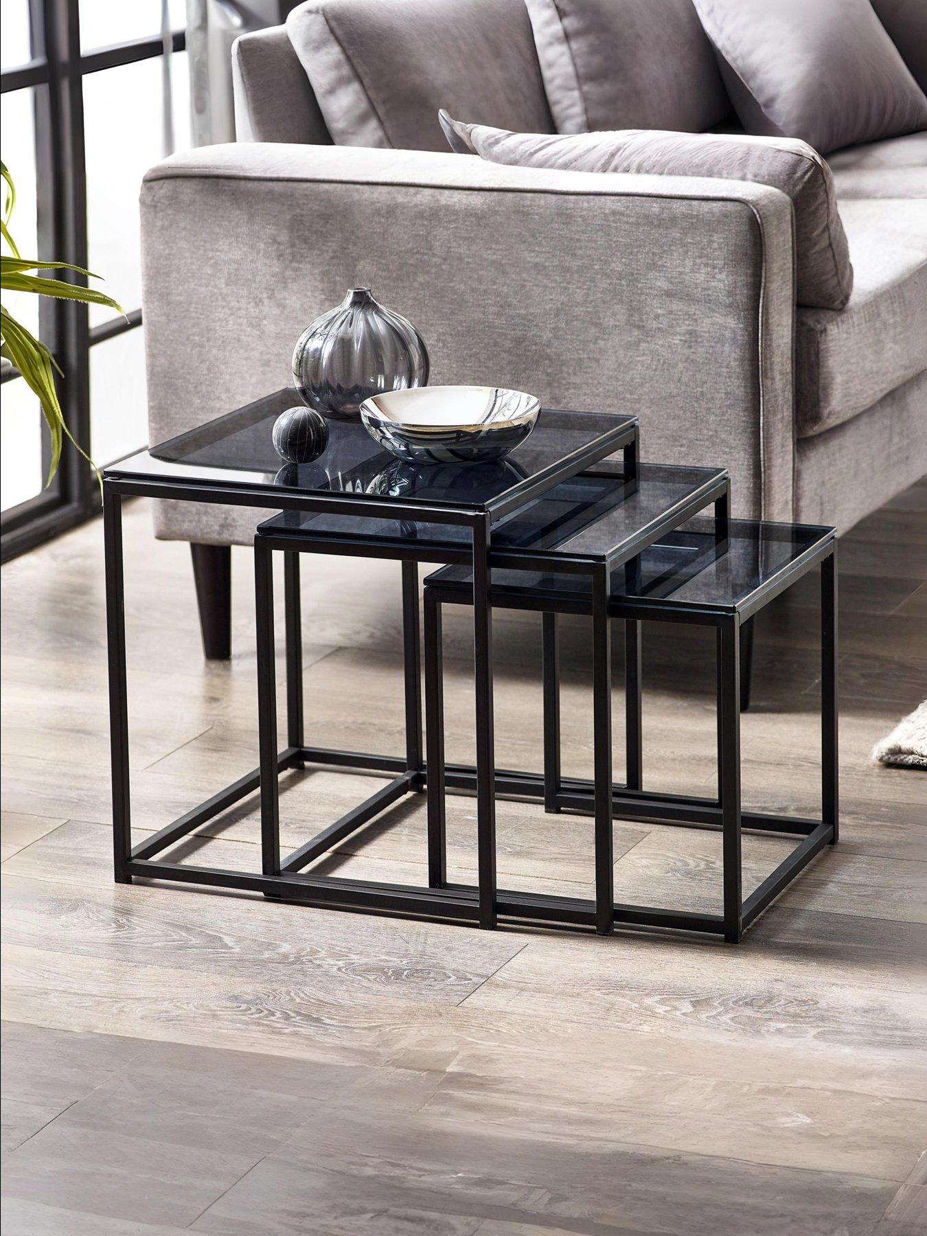 Julian Bowen Chicago Square Nest of 3 Tables - Black