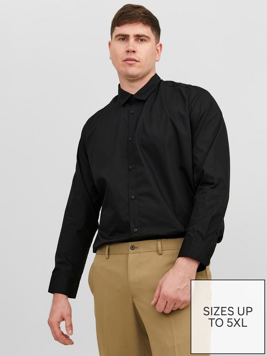front image of jack-jones-plus-long-sleeve-regular-fit-shirt-black