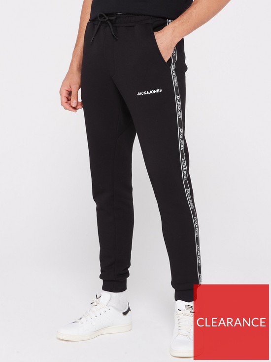 front image of jack-jones-will-taped-logo-slim-fit-joggers-black