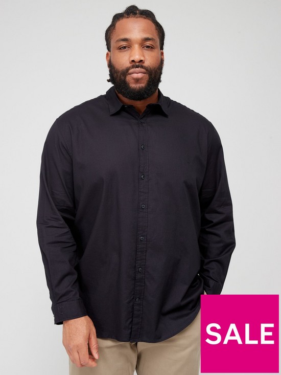 front image of jack-jones-plus-twill-long-sleeve-slim-fit-shirt-black
