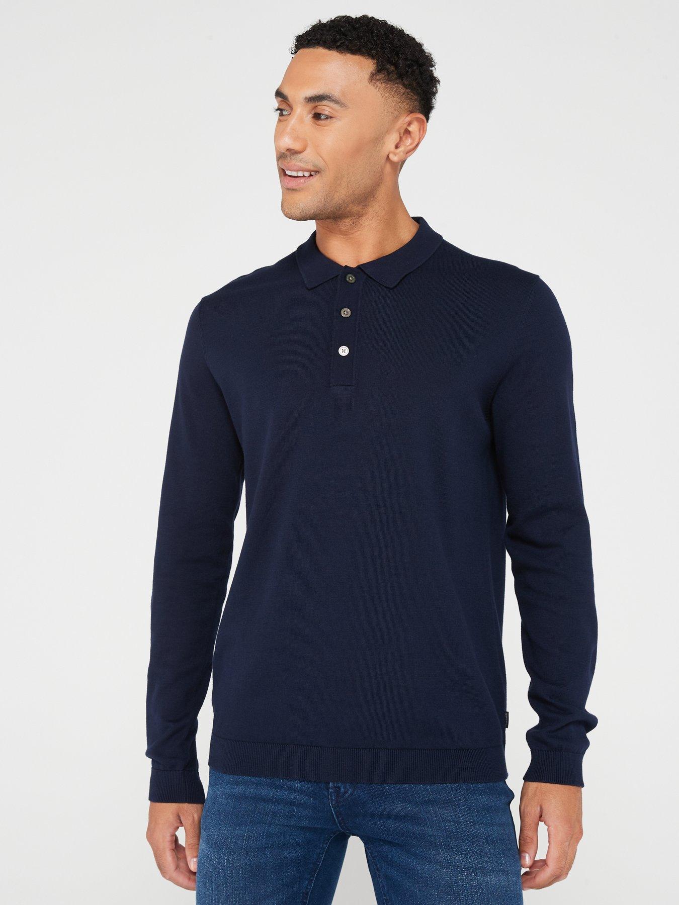 Jack & Jones Jack & Jones Premium Long Sleeve Knit Polo Shirt - Navy ...