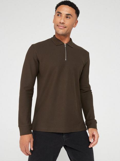 jack-jones-premium-long-sleeve-zip-polo-shirt-dark-brown