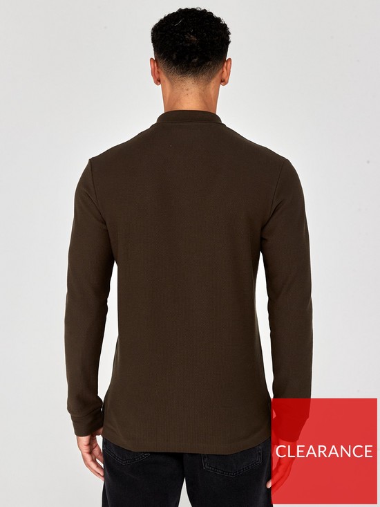 stillFront image of jack-jones-jack-amp-jones-premium-long-sleeve-zip-polo-shirt-dark-brown