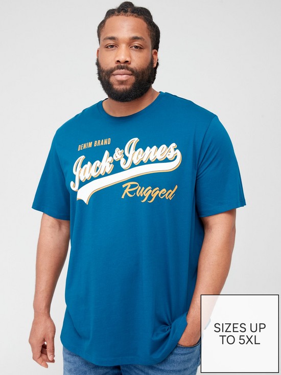 front image of jack-jones-jack-amp-jones-plus-large-logo-t-shirt-blue