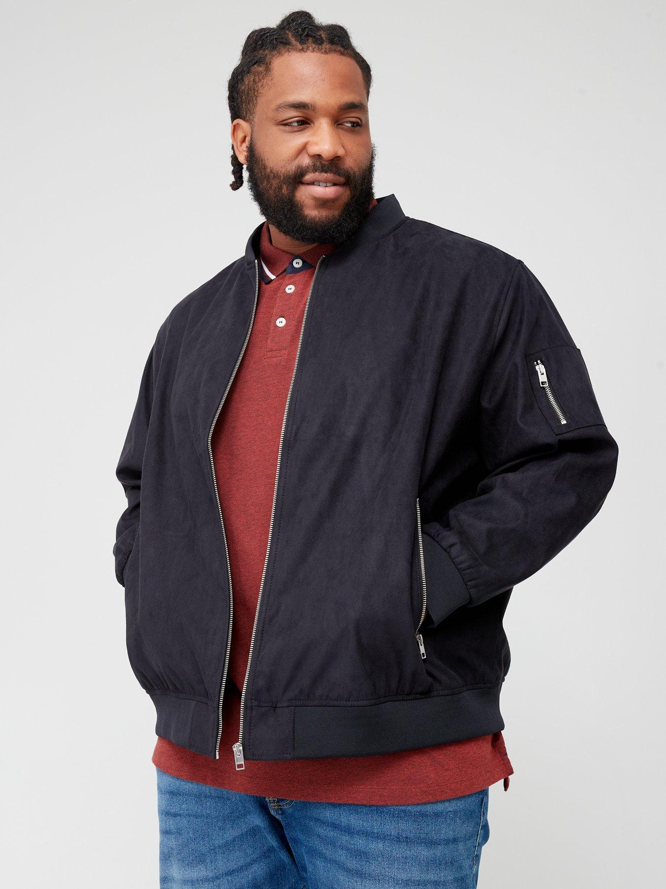 undefined Jack  &  Jones Plus Rocky Faux Suede Bomber Jacket - Black