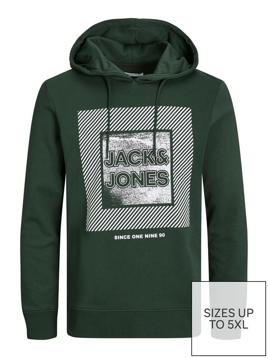 front image of jack-jones-jack-amp-jones-plus-stein-graphic-logo-overhead-hoodie-green