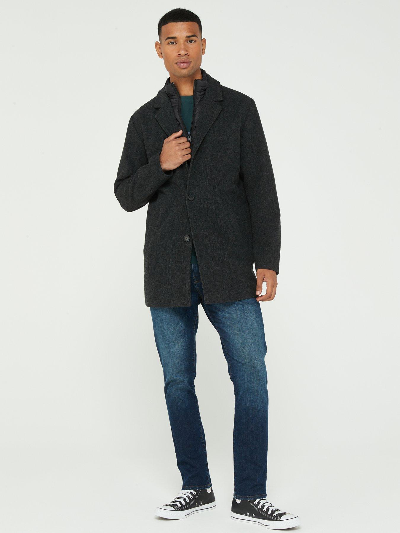 Dark grey wool coat on sale mens