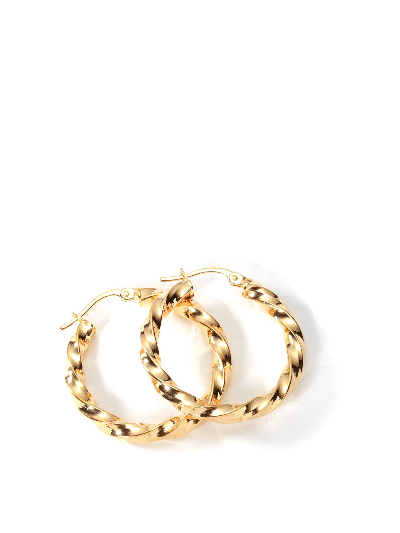 undefined Italian 9ct Yellow Gold Twist 25mm Hoop Earrings