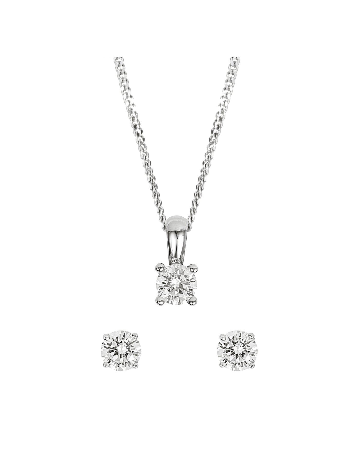 Product photograph of The Love Silver Collection Sterling Silver Cubic Zirconia Solitaire Pendant Amp Earrings Set from very.co.uk