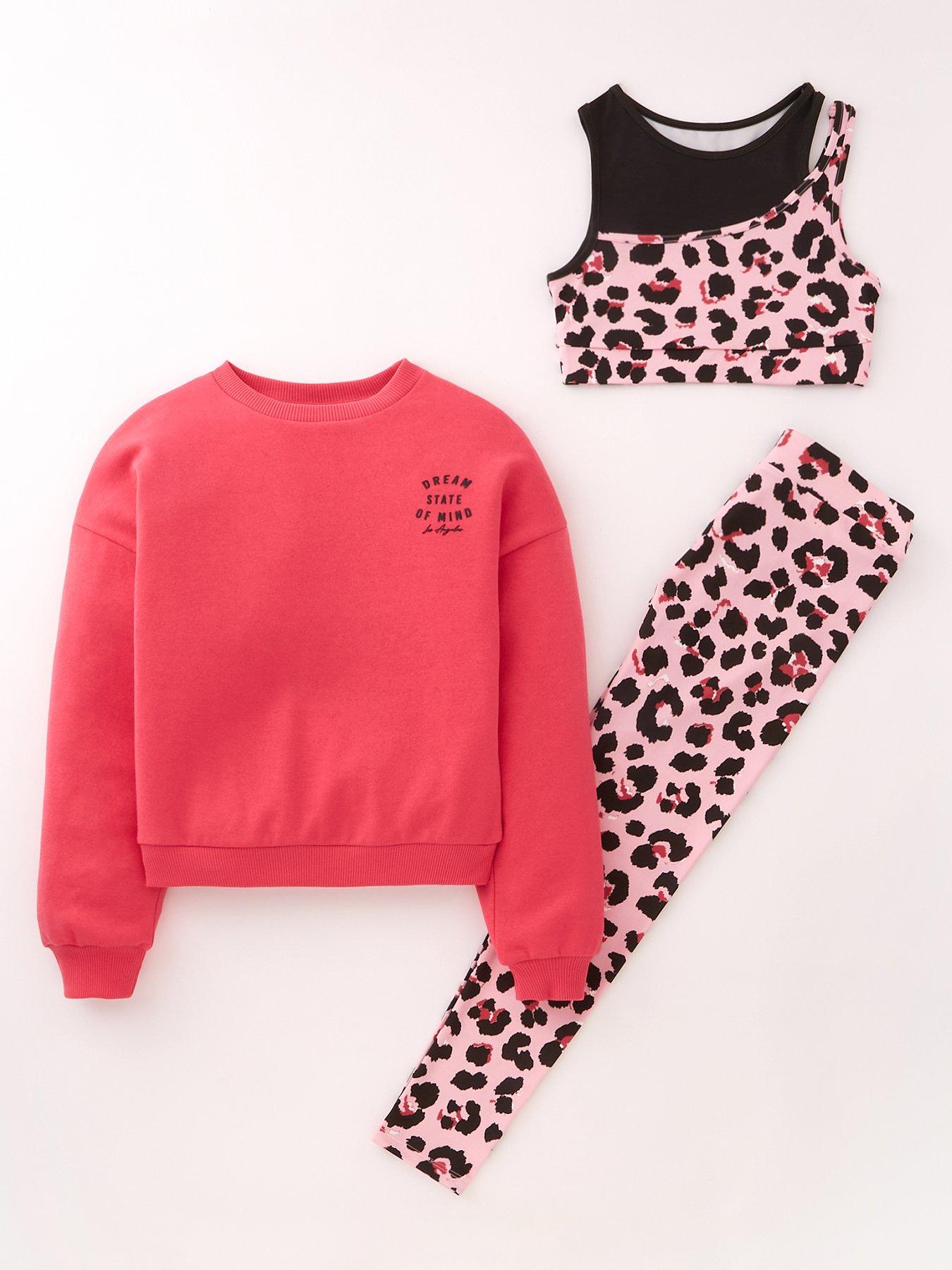 Mini V by Very Girls Sequin Leopard Sweat Dress and Legging Set - Multi