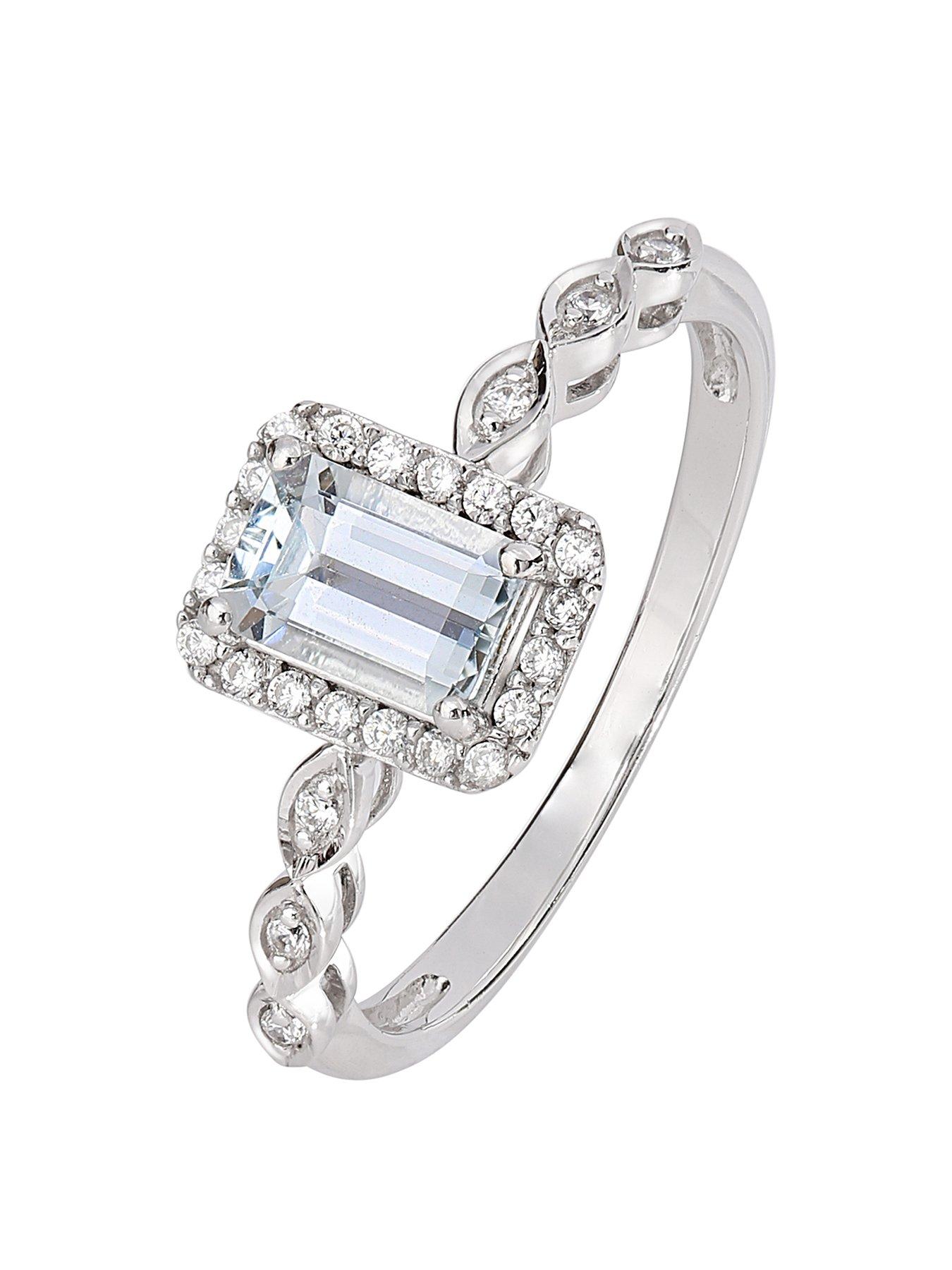 Product photograph of Love Gem Arrosa 9ct White Gold Aquamarine Amp 0 10ct Diamond Ring from very.co.uk