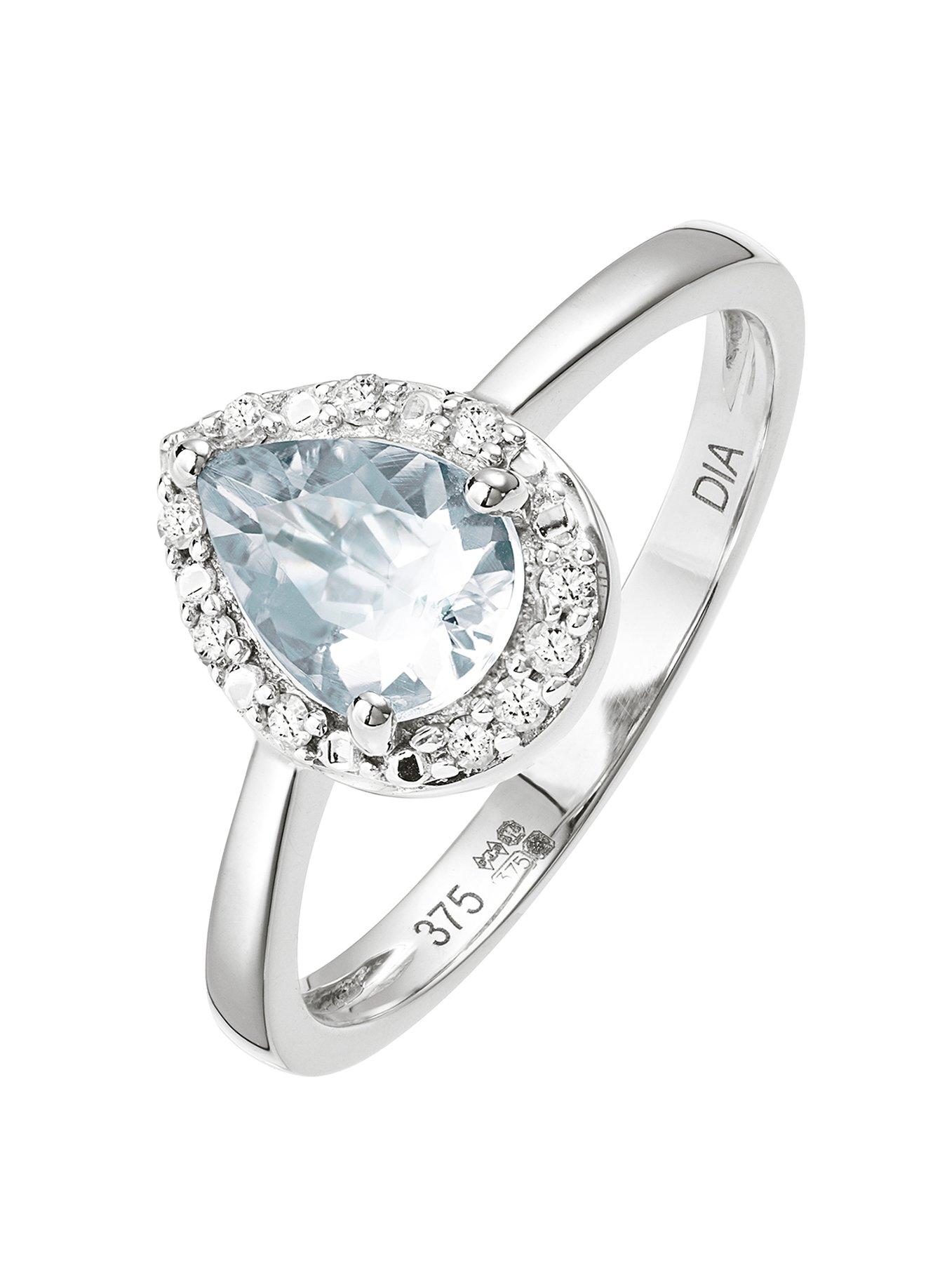 Product photograph of Love Gem 9ct White Gold Aquamarine Diamond Ring from very.co.uk