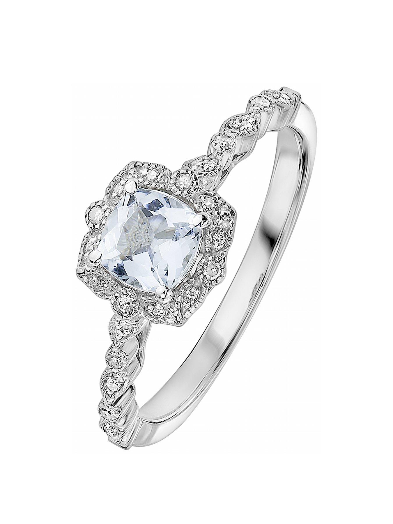Product photograph of Love Gem Arrosa 9ct White Gold Aquamarine Amp Diamond Ring from very.co.uk