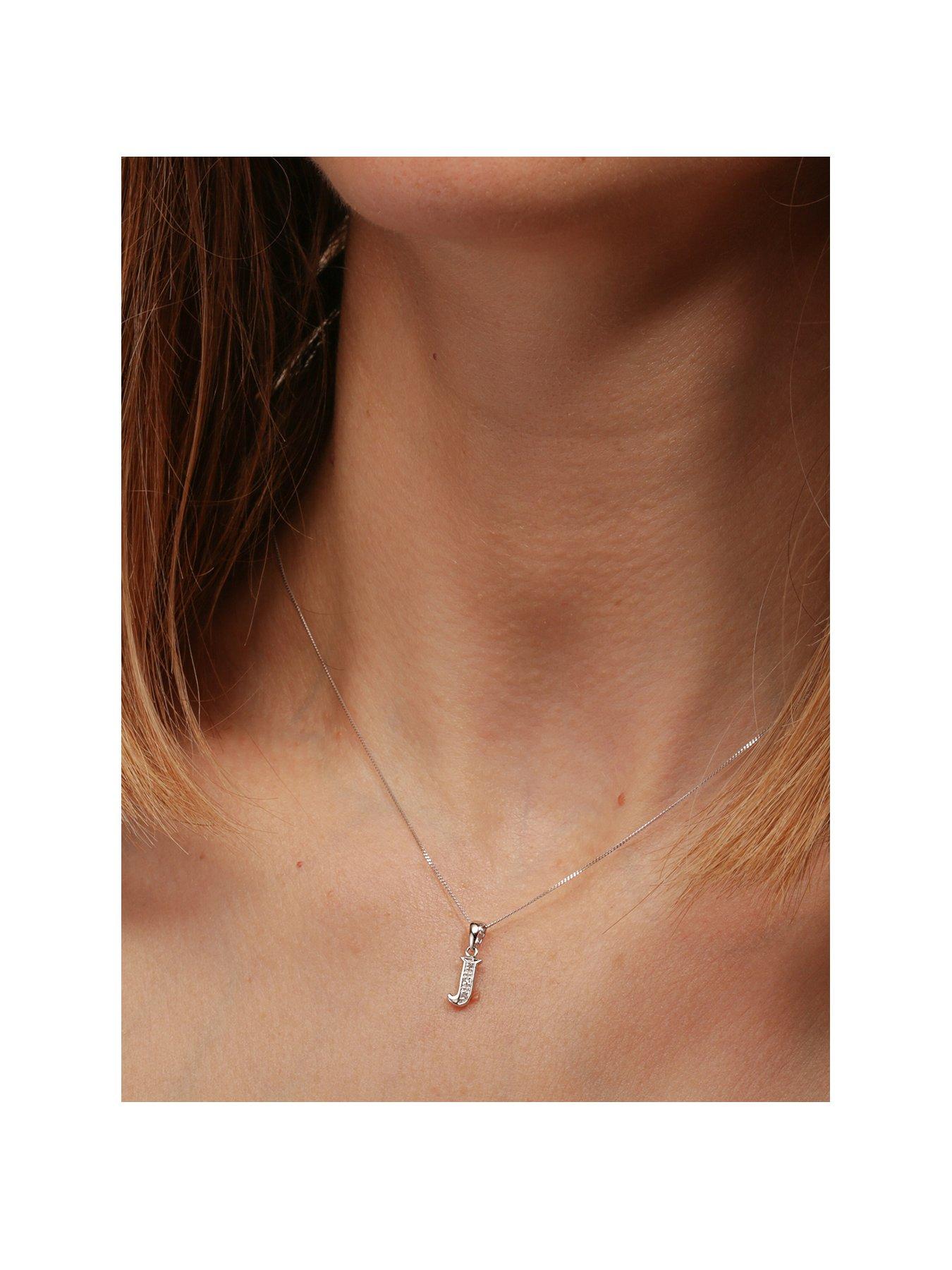 undefined 9ct White Gold Diamond Initial Pendant Necklace