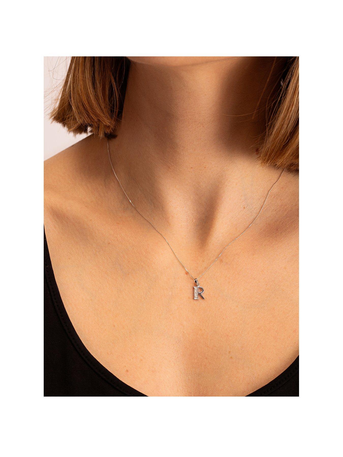 undefined 9ct White Gold Diamond Initial Pendant Necklace