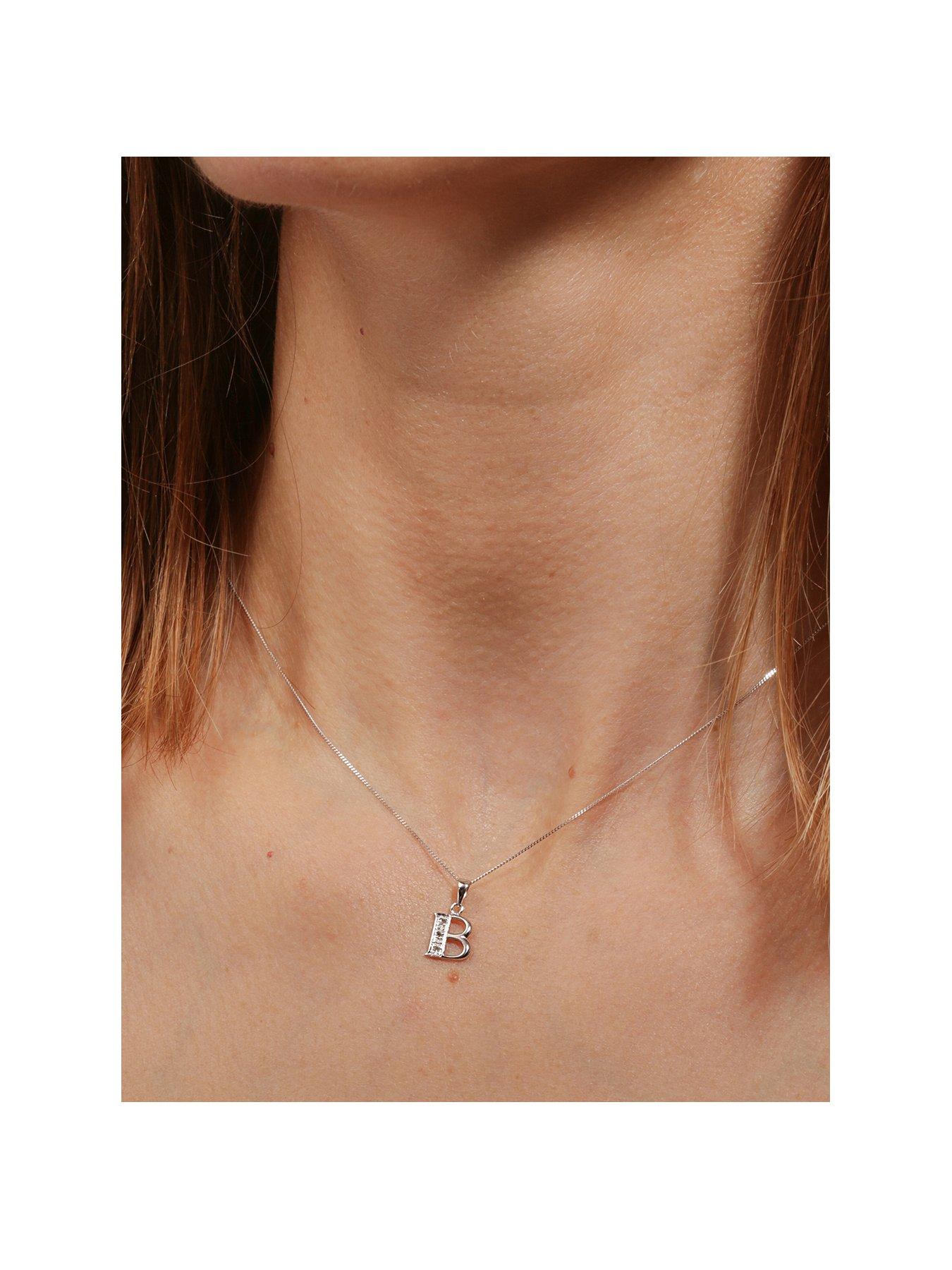 undefined 9ct White Gold Diamond Initial Pendant Necklace