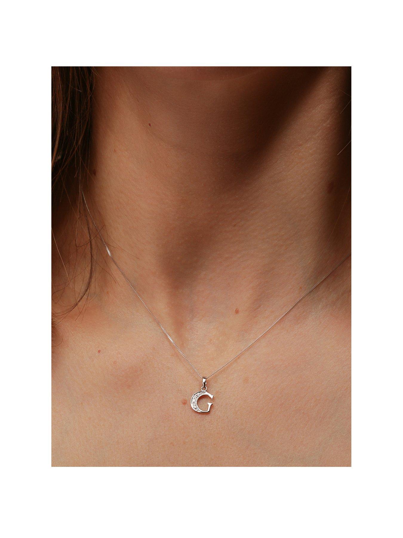 undefined 9ct White Gold Diamond Initial Pendant Necklace