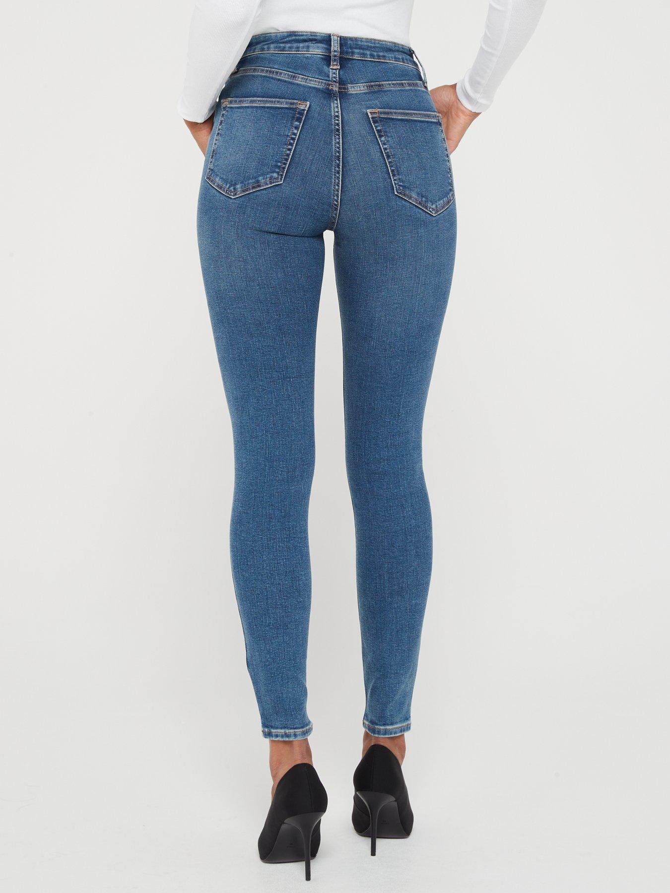 V by Very Ella Ripped Skinny Jeans - Mid Wash Blue | Very.co.uk