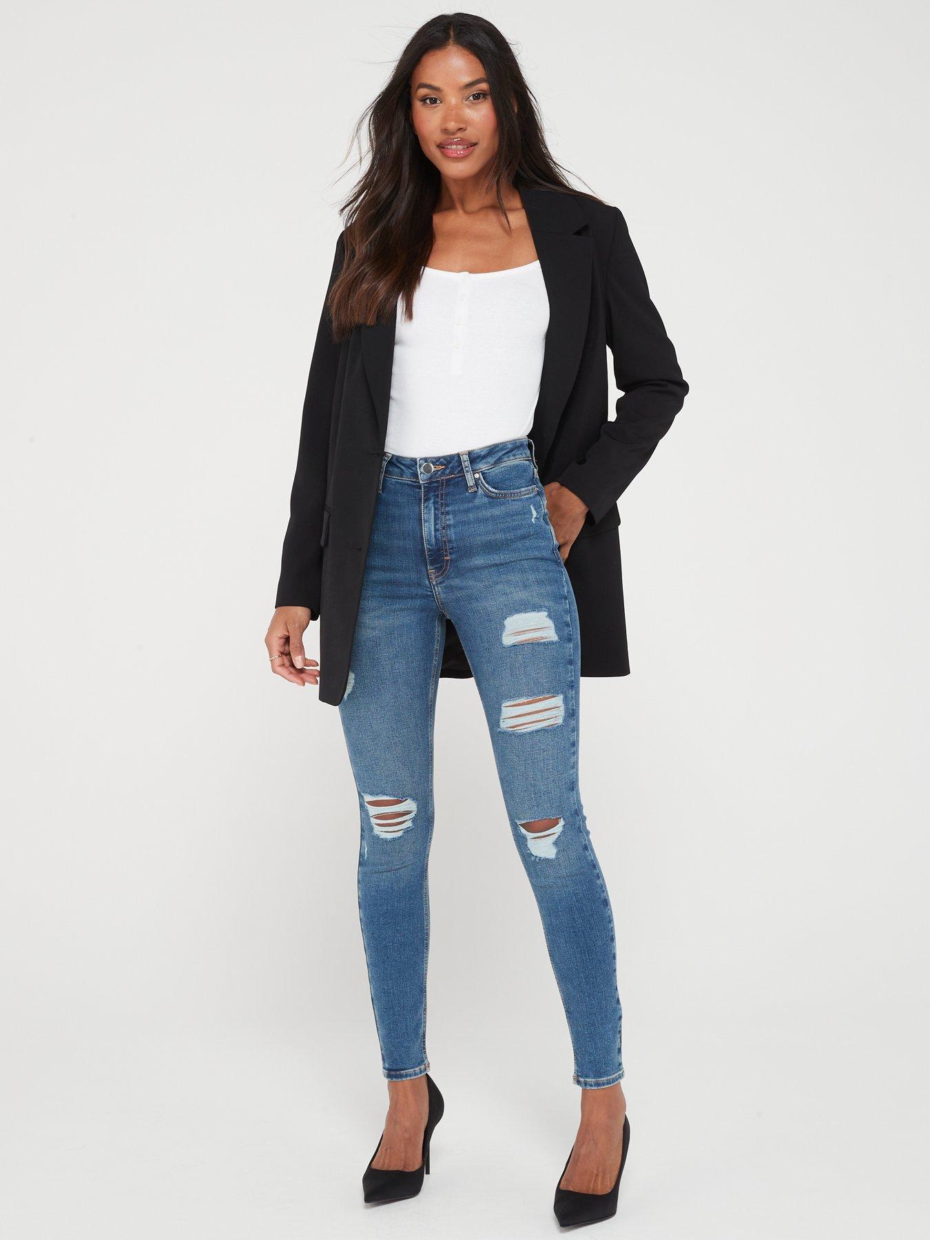 V by Very Ella Ripped Skinny Jeans - Mid Wash Blue