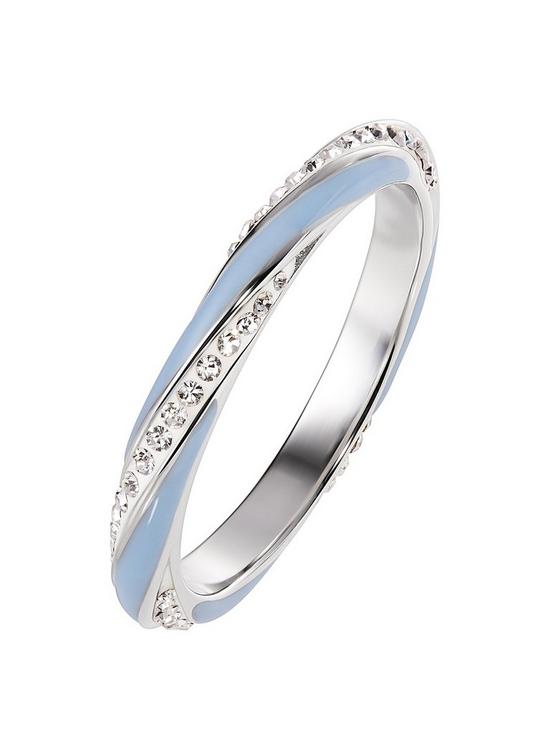 front image of evoke-sterling-silver-crystal-blue-enamel-stacker-ring